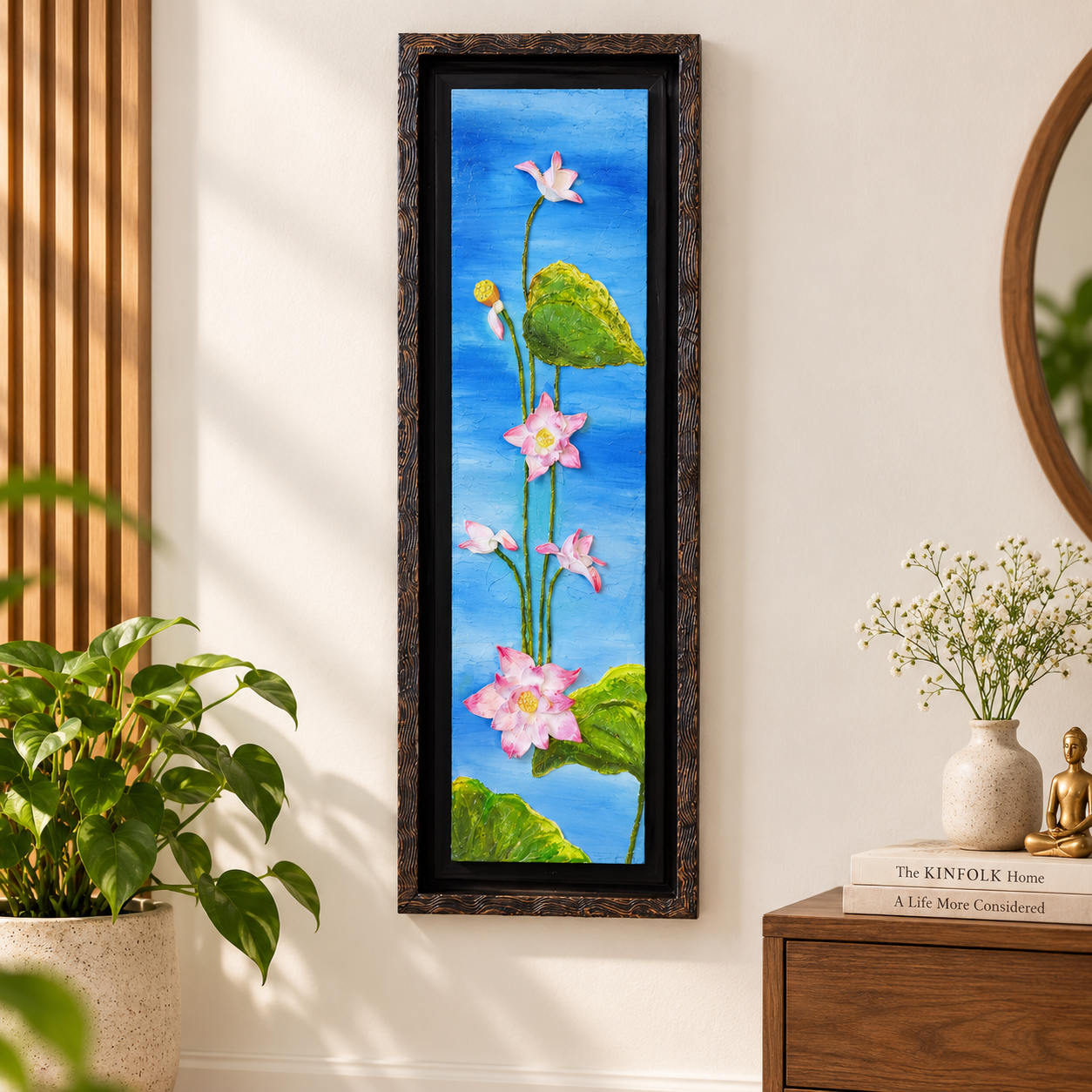 Lotus Serenity Hand-Painted Framed Wall Art